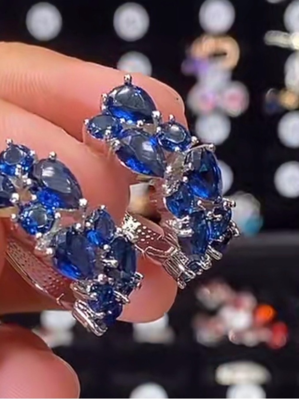 Elegant Blue Crystal Hoop Earrings - Women Jewelry
